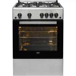 Aragaz Beko FBGT62110DXO 4 Arzatoare pe Gaz Aprindere Electrica Plita si Cuptor Grill Rotisor Iluminare Cuptor Timer Mecanic Inox