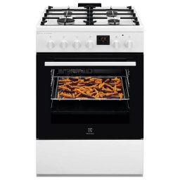Aragaz Mixt Electrolux LKK660220W 4 Arzatoare pe Gaz Siguranta Plita Aprindere Electrica Cuptor Electric SteamBake AirFry 58L Ventilator Grill 60CM Alb