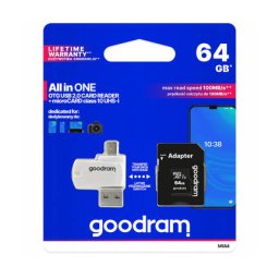 Card de Memorie Goodram microSDXC 64Gb Clasa 10 / UHS-1 U1 cu Cititor Card si Adaptor Negru