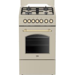 Aragaz Rustic Mixt Beko FSE52135DCRSN 4 Arzatoare Gratare Fonta Aprindere Electrica Booster Cuptor Electric 6 Functii de Gatire Crem