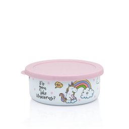 Caserola cu Capac Metalac Unicorn 0.75L Diametru 14CM Alb/Roz