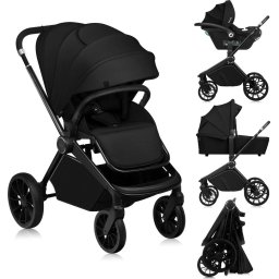 Carucior 3in1 Lionelo Mika Plus Cadru din Aluminiu cu Landou si Scoica Auto Testata ADAC Reversibil pana la 22KG Negru
