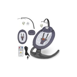 Balansoar Electric Bebelusi Lionelo Ralf 2in1 Electric cu Telecomanda si Cablu USB Miscare Laterala de Balansare si 5 Niveluri Diferite de Viteza 12 Melodii Gri/Alb
