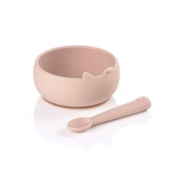 Set de Masa Jane din Silicon fara BPA Bol si Lingurita Roz