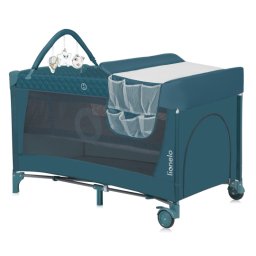 Patut Pliabil Lionelo Flower cu Doua Nivele cu Arcada Geanta Transport Masuta de Infasat 120x60CM Turcoaz