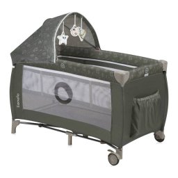 Patut Pliabil Lionelo Sven Plus cu Doua Nivele Arcada Jucarii Masuta de Infasat Vibratii si Melodii 120x60CM Bej Olive