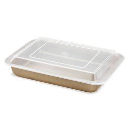 Tava de Copt Dreptunghiulara Zass Gourmet ZG-BW 05 cu Capac de Plastic Acoperire Antiaderenta 36CM Bronz
