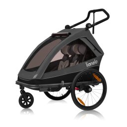 Carucior si Remorca de Bicicleta Lionelo Cama Multifunctional pentru 1 sau 2 Copii cu Sistem de Absorbtie a Socurilor SIQ Geamuri cu Protectie Solara Gri Grafit