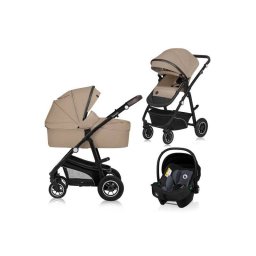 Carucior 3in1 Lionelo Bianka Transformabil Cadru Aluminiu Landou Scoica Auto Testata ADAC cu Multiple Accesorii Maxim 22KG 0 Luni+ EN1466:2014+AC:2015 EN1888 Bej