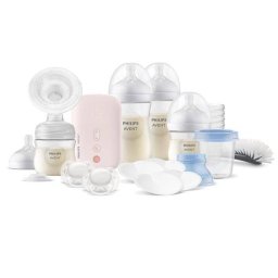 Set Nou-Nascut Philips AVENT SCD340/31 cu Pompa de San Electrica 17 Accesorii Roz/Transparent