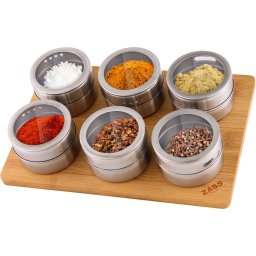 Set 6 Recipiente Condimente Zass Gourmet ZG-MSR 01 cu Suport Magnetic Argintiu/Maro