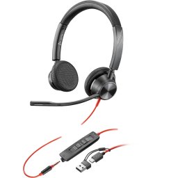 Casti HP Poly Blackwire 3325 Stereo 3.5mm Plug USB-C/A Adaptor Negru