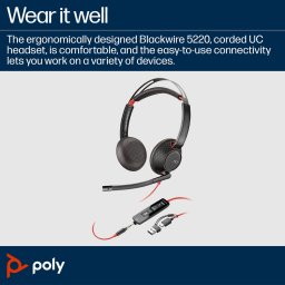 Casti HP Poly Blackwire 5220 Stereo 3.5mm USB-C/A Adaptor (Bulk) Negru