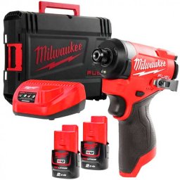 Masina de Insurubat cu Impact MILWAUKEE M12FID2-202X 1/4Inch + 2 Acumulatori M12 B2 12V 2 Ah + Incarcator C12C + Valiza Transport Negru/Rosu