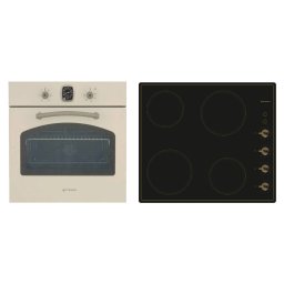 Pachet Pyramis 37P Cuptor Incorporabil Electric 64L si Plita Vitroceramica 4 Zone de Gatit Bej/Negru