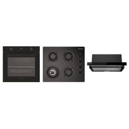 Pachet Incorporabil Pyramis 30P Cuptor Electric 78L Clasa A + Plita pe Gaz 4 Arzatoare + Hota Telescopica 60CM Negru