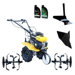 Pachet Campo 703 ProGARDEN Motocultor 7CP + Plug simplu + Plug bilonat/rarita + 2L Ulei Negru/Galben