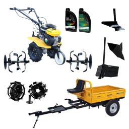 Pachet Campo ProGARDEN 703 Motocultor 7CP + Remorca RM500C + Plug simplu + Plug bilonat/rarita + 2 Roti metalice 350x6 + 2LUlei