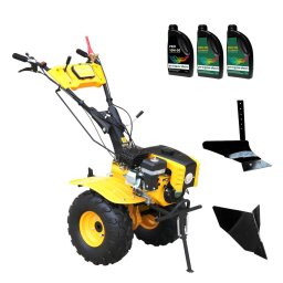 Pachet Campo ProGARDEN 873 Alpine Motocultor 7CP + Plug simplu + Plug bilonat/rarita + 3L Ulei Negru/Galben