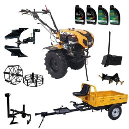 Pachet Campo ProGARDEN 1844 Motocultor 18CP + Remorca RM500C + Plug bilonat + Plug reversibil + Prasitoare + Adaptor + 2 Roti metalice 540x170 + 4LUlei