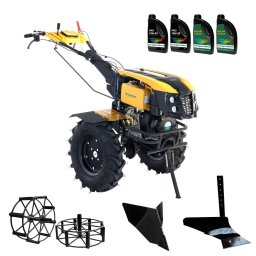 Pachet Campo ProGARDEN 1273 Alpine V2 Motocultor 12CP + Plug simplu+ Plug bilonat/rarita + 4 L Ulei Negru/Galben