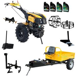 Pachet Campo ProGARDEN 1273 Alpine V2 Motocultor 12CP + PRS20-45 Prasitoare + Remorca RM500T+ Plug bilonat/rarita + Plug reversibil + Adaptor + 2 Roti metalice 540x170 + 6 L Ulei