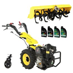 Pachet Campo ProGARDEN U12E Motocultor 12CP + FT90 Freza tractata 90cm + Roata sustinere + 4L Ulei Negru/Galben