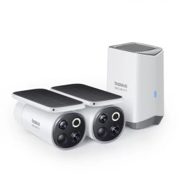 Kit Supraveghere Video pentru Exterior Baseus Security S1 Pro Wireless HomeStation H1 + 2 Camere Rezolutie 3K IP67 Panou Solar Integrat Alb