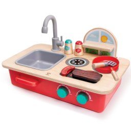 Jucarie din Lemn HAPE Mini bucatarie cu chiuveta 7 piese