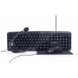 Kit 4 in 1 Gembird KBS-UO4-01 Tastatura 104 taste + Mouse Optic 1000DPI + Casti + Mousepad 220x180MM Negru