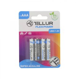 Set 4 Baterii Tellur Flexi Power TLL158551 Super Alcalina AAA LR03 1.5V Alb/Negru