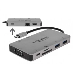 Docking Station Delock USB-C la HDMI 4K / VGA / USB 3.1 / SD / LAN / PD 3.0 Gri
