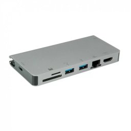 Docking Station ROLINE USB-C la HDMI 4K60Hz/VGA/2 x USB 3.1 Gen 1/LAN/PD/Cititor de Carduri Gri