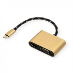 Adaptor ROLINE USB-C la HDMI 4K@60Hz + VGA T-M 0.1m Auriu