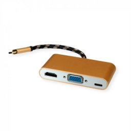 Adaptor ROLINE GOLD USB-C la HDMI/VGA T-M cu Alimentare PD USB-C Auriu