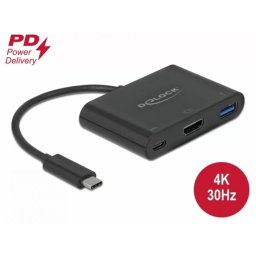 Adaptor Delock USB-C 3.1 la HDMI 4K@30 Hz + 1 x USB-A BC1.2 + 1 x USB-C PD Negru