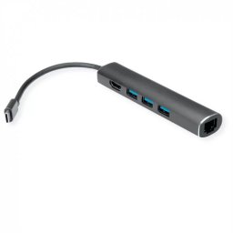 Docking Station VALUE USB-C la HDMI 3 x USB-A 1 x Gigabit Gri