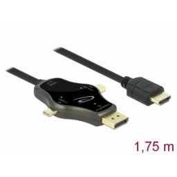 Cablu Delock 3 in 1 USB-C / DisplayPort / mini DisplayPort la HDMI 4K@60Hz 1.75m Negru