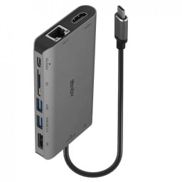 Docking Station Lindy USB 3.2 Type C la 4K HDMI & DP + USB 3.2 + Gigabit + SD + Audio cu PD 3.0/100W Gri