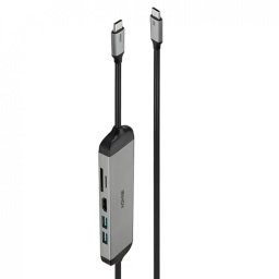 Docking Station Lindy USB 3.2 Type C la HDMI 4K30Hz/2 x USB-A/Card reader PD 100W 1.4m Gri
