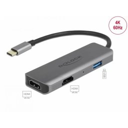 Docking Station Delock USB type C la 2 x HDMI 4K60Hz MST + 1 x USB-A Gri