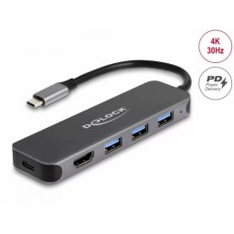 Docking Station Delock USB 3.2 Gen1 type C la HDMI 4K30Hz / 3 x USB-A / PD 85W Gri