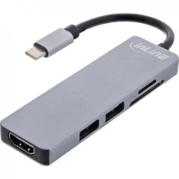 Docking Station InLine USB 3.2-C la HDMI 4K30Hz/2 x USB-A + Card Reader Gri