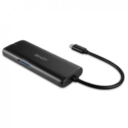 Docking Station Lindy USB type C la HDMI 4K60Hz + Gigabit LAN + 2 x USB-A + micro SD+SD slot + PD 100W Negru