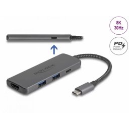 Docking Station Delock USB 3.1 type C la HDMI 8K30Hz HDR + 2 x USB-A + 1 x USB-C + PD 3.0 100W Negru