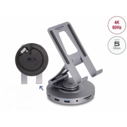 Docking Station Delock USB-C la HDMI 4K60Hz/1xUSB-C+2xUSB-A/SD+MicroSD/PD 60W + Gri