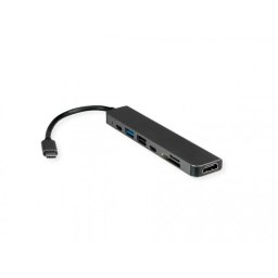Docking Station VALUE USB type C la HDMI 4K60Hz/2xUSB-A/USB type C/slot SD/TF + PD Gri