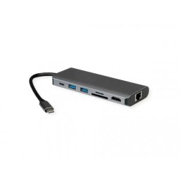 Docking Station ROLINE USB type C la HDMI 8K30Hz/2 x USB-A/1x SD/Micro SD/Gigabit + PD Gri