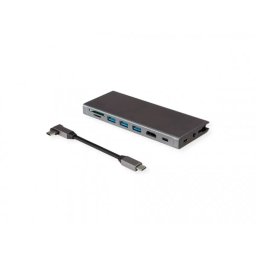Docking Station VALUE USB type C la HDMI 4K60HZ/3xUSB 3.2-A/USB type C/SD/TF/LAN RJ45/jack 3.5mm + PD Gri