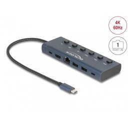 Docking Station Delock USB type C la HDMI 4K60Hz / 2 x USB-A / 1 x USB-C / Gigabit LAN / PD 3.0 90W Gri